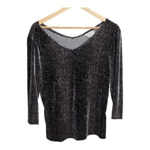 Kathie Lee Collection Womens V Neck Snake Print Velvet Top 3/4 Sleeve 1990s VTG